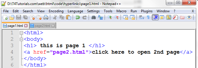 hyperlink in a web page html
