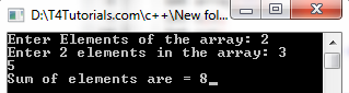 Sum of Array Elements, program in cplusplus cpp, c with flowchart